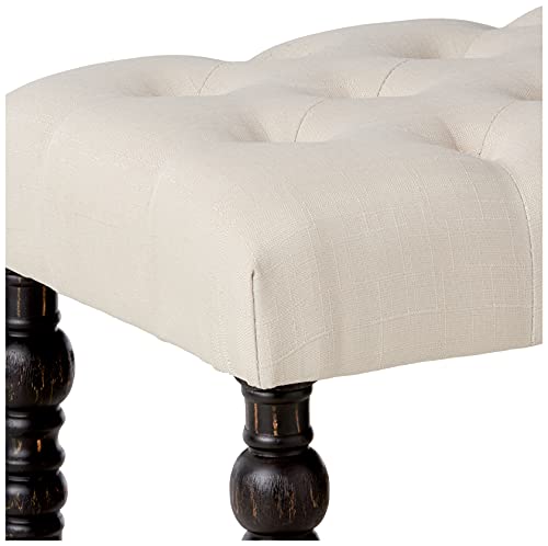 Roundhill Furniture Leviton Fabric Tufted Turned Leg Dining Bench, beige