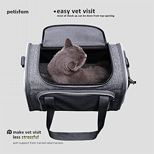 petisfam Top Load Cat Carrier Bag for Medium Cats and Small Dogs. Airline Approved, Collapsible, Escape Proof and Auto-Safe. Easy to get cat in and Make Vet Visit Less Stressful