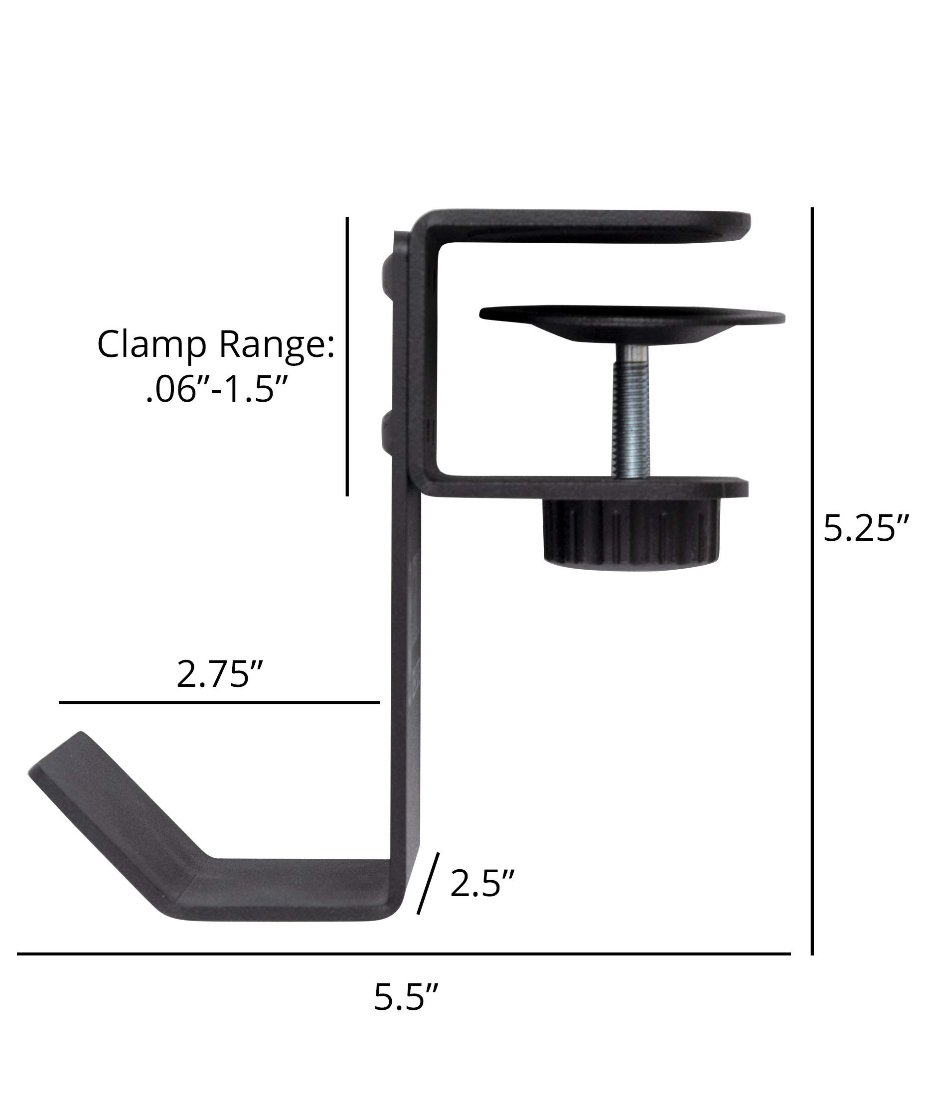 Stand Up Desk Store Clamp-On Under Desk Headphone Hook, Backpack Hook, and Purse Hook for Desk - Black