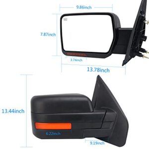 Perfit Zone TOWING MIRROR Replacement Fit For RIGHT Passenger Side F150 07-14 POWERED,BLACK,HEATED,W/AMBER SIGNAL