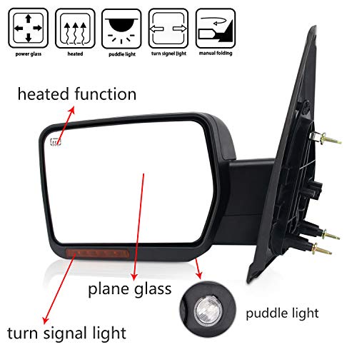 Perfit Zone TOWING MIRROR Replacement Fit For RIGHT Passenger Side F150 07-14 POWERED,BLACK,HEATED,W/AMBER SIGNAL