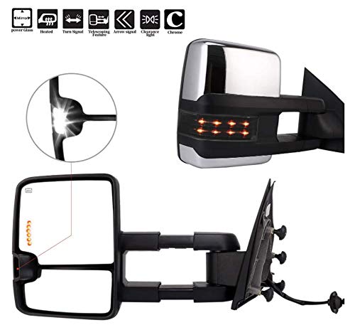 Perfit Zone TOWING MIRROR Replacement Fit For SILVERADO SIERRA 14-ON With Power Heated LED Smoke Signal Light clearance lamp Pair Set