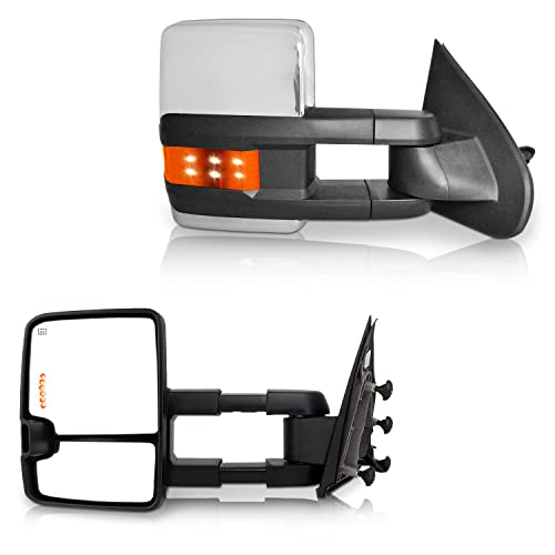 Perfit Zone TOWING MIRROR Replacement Fit For SILVERADO SIERRA 14-ON With Power Heated LED Smoke Signal Light clearance lamp Pair Set