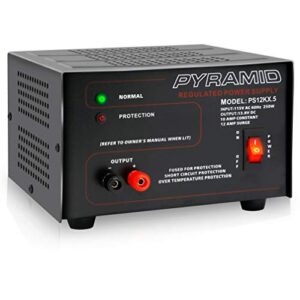pyramid universal compact bench power supply - 10 amp linear regulated home lab benchtop ac-to-dc 12v converter w/ 13.8 volt dc 115v ac 250 watt input, screw type terminals, cooling fan, led