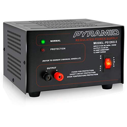 Pyramid Universal Compact Bench Power Supply - 10 Amp Linear Regulated Home Lab Benchtop AC-to-DC 12V Converter w/ 13.8 Volt DC 115V AC 250 Watt Input, Screw Type Terminals, Cooling Fan, LED