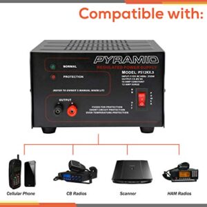 Pyramid Universal Compact Bench Power Supply - 10 Amp Linear Regulated Home Lab Benchtop AC-to-DC 12V Converter w/ 13.8 Volt DC 115V AC 250 Watt Input, Screw Type Terminals, Cooling Fan, LED