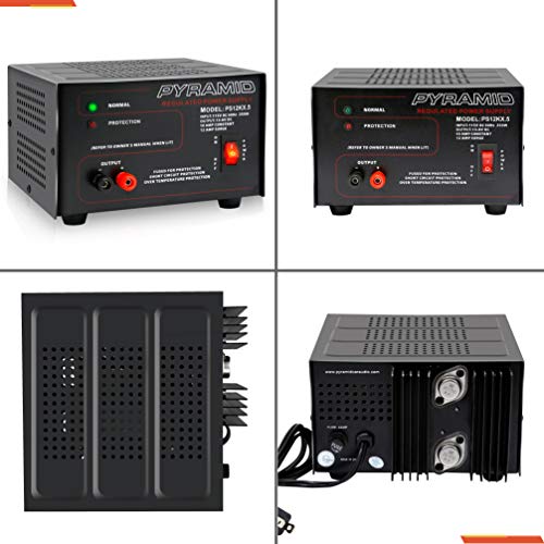 Pyramid Universal Compact Bench Power Supply - 10 Amp Linear Regulated Home Lab Benchtop AC-to-DC 12V Converter w/ 13.8 Volt DC 115V AC 250 Watt Input, Screw Type Terminals, Cooling Fan, LED