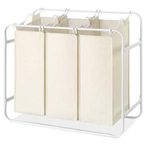 Whitmor Retro Triple 3 Removable Bags-White & Canvas Laundry Sorter, White/Canvas