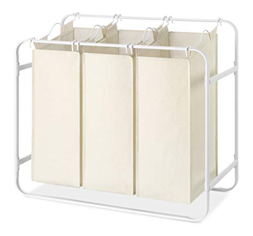 Whitmor Retro Triple 3 Removable Bags-White & Canvas Laundry Sorter, White/Canvas