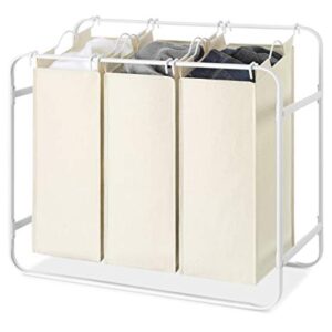 Whitmor Retro Triple 3 Removable Bags-White & Canvas Laundry Sorter, White/Canvas