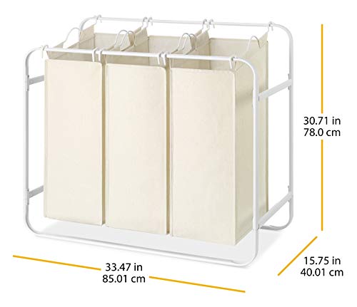 Whitmor Retro Triple 3 Removable Bags-White & Canvas Laundry Sorter, White/Canvas