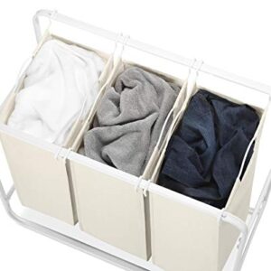 Whitmor Retro Triple 3 Removable Bags-White & Canvas Laundry Sorter, White/Canvas