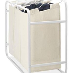 Whitmor Retro Triple 3 Removable Bags-White & Canvas Laundry Sorter, White/Canvas