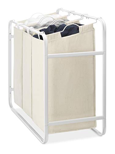 Whitmor Retro Triple 3 Removable Bags-White & Canvas Laundry Sorter, White/Canvas