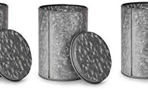 Mind Reader Galvanized 3 Pc Set Canisters, Food Storage Containers, Kitchen, Coffee, Tea. Cookies, Candy, Sugar, One Size, Silver 3 Pack w Lids