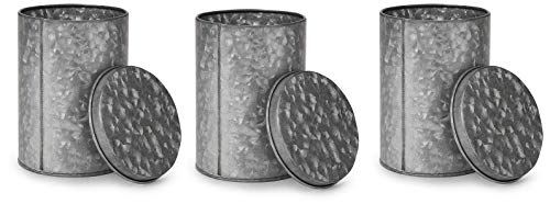 Mind Reader Galvanized 3 Pc Set Canisters, Food Storage Containers, Kitchen, Coffee, Tea. Cookies, Candy, Sugar, One Size, Silver 3 Pack w Lids