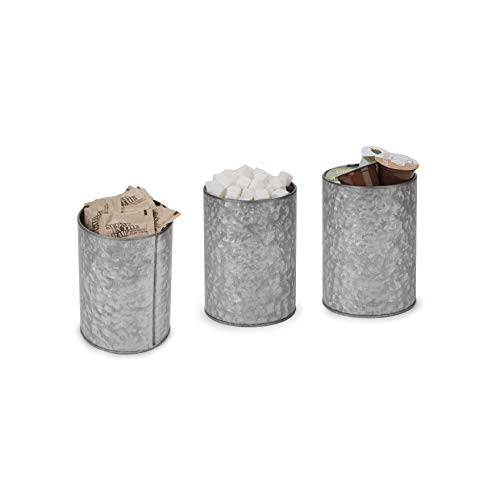 Mind Reader Galvanized 3 Pc Set Canisters, Food Storage Containers, Kitchen, Coffee, Tea. Cookies, Candy, Sugar, One Size, Silver 3 Pack w Lids