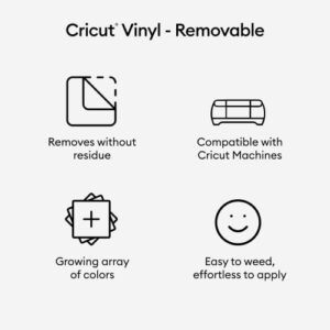 Cricut Premium Removable Vinyl (12 in × 15 ft), No-Residue Easy Removal up to 2 Years, Perfect for Indoor-Outdoor DIY Projects & Removable Decals, Compatible with Cricut Machines, White