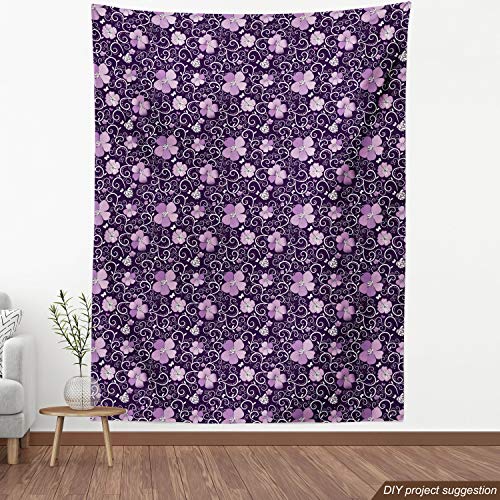 Ambesonne Floral Fabric by The Yard Butterfly Silhouettes with Curlicue Flower Patterned Spring Design Swirls Decorative Fabric for Sofa Ottoman Curtain Chair Cover Sewing & Hobby 1 Yard Purple White