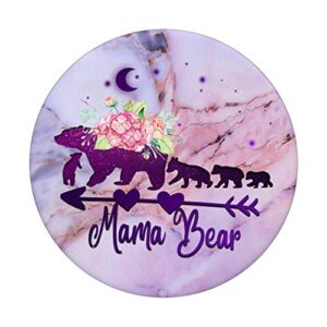 Purple Floral Mama bear with Four cubs on Pink Blue Marbled PopSockets Swappable PopGrip