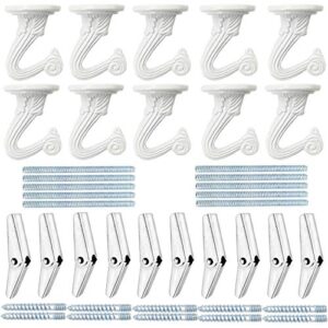 10 Sets Ceiling Hooks - Heavy Duty Swag Hook with Hardware for Hanging Plants Ceiling Installation Cavity Wall Fixing White