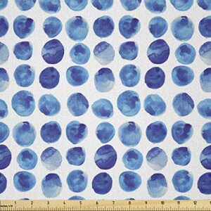 lunarable polka dot fabric by the yard, abstract watercolor brush strokes effect hand drawn dots pattern, microfiber fabric for arts and crafts textiles & decor, 1 yard, blue navy