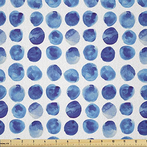 Lunarable Polka Dot Fabric by The Yard, Abstract Watercolor Brush Strokes Effect Hand Drawn Dots Pattern, Microfiber Fabric for Arts and Crafts Textiles & Decor, 1 Yard, Blue Navy