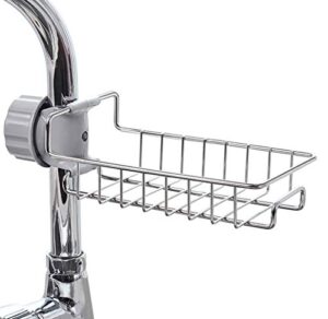 hanging faucet rack stainless steel adjustable height, flexible and rotatable small sink drain rack, suitable for soap, sponges, brushes, rags, etc.
