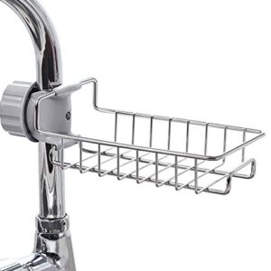 Hanging Faucet Rack Stainless Steel Adjustable Height, Flexible and Rotatable Small Sink Drain Rack, Suitable for Soap, sponges, brushes, rags, etc.