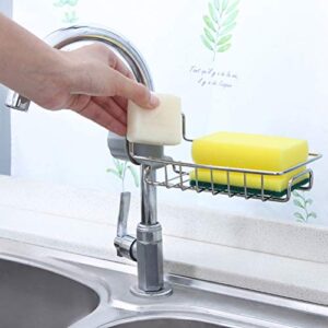 Hanging Faucet Rack Stainless Steel Adjustable Height, Flexible and Rotatable Small Sink Drain Rack, Suitable for Soap, sponges, brushes, rags, etc.