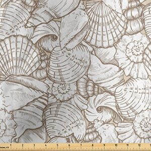 lunarable seashells fabric by the yard, vintage style illustration pile of aquatic ocean wildlife theme, decorative satin fabric for home textiles and crafts, 1 yard, white beige