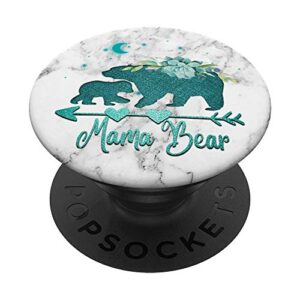 floral teal mama bear with one cub white gray background popsockets swappable popgrip