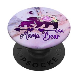 purple mama bear with one cub on pink blue look popsockets swappable popgrip