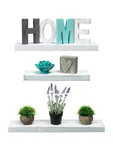 mark one home goods rustic farmhouse 3 tier floating wood shelf - floating wall shelves (set of 3), hardware and fasteners included (white, 3 tier)