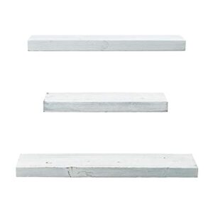 Mark One Home Goods Rustic Farmhouse 3 Tier Floating Wood Shelf - Floating Wall Shelves (Set of 3), Hardware and Fasteners Included (White, 3 Tier)