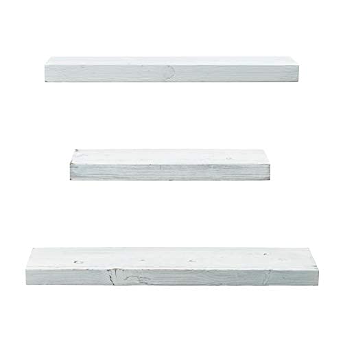 Mark One Home Goods Rustic Farmhouse 3 Tier Floating Wood Shelf - Floating Wall Shelves (Set of 3), Hardware and Fasteners Included (White, 3 Tier)