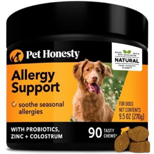 pet honesty dog allergy relief immunity - probiotics for dogs, seasonal allergies, skin and coat supplement, dog allergy chews, intermittent itchiness, allergy support supplement - salmon (90 ct)