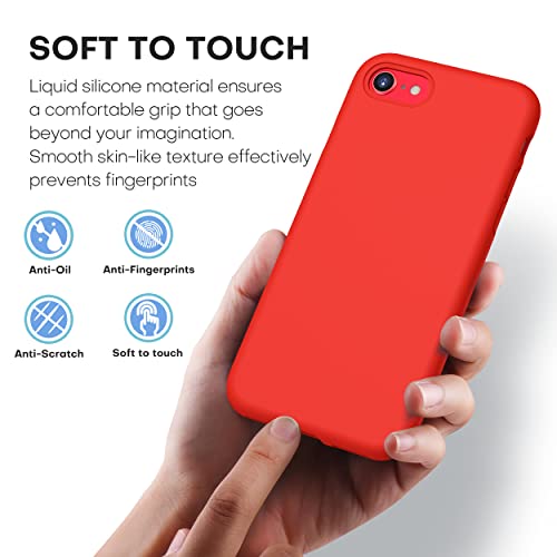 CellEver Ultra Durable Silicone Case for iPhone SE 2022/2020 iPhone 7/8 Military Grade Drop Protection [3 Layers] [Slim Fit] Lightweight Shockproof Cover, Soft Microfiber Lining 4.7 Inch, Fire Red