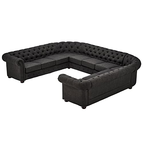 Inspire Q Knightsbridge Tufted Scroll Arm Csterfield 11-seat U-Shaped Sectional by Artisan Dark Grey