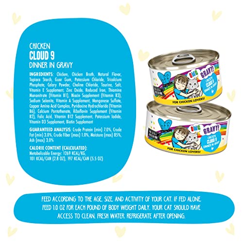 Weruva B.F.F. OMG - Best Feline Friend Oh My Gravy!, Chicken Cloud 9 with Chicken in Gravy, 5.5oz Can (Pack of 8)