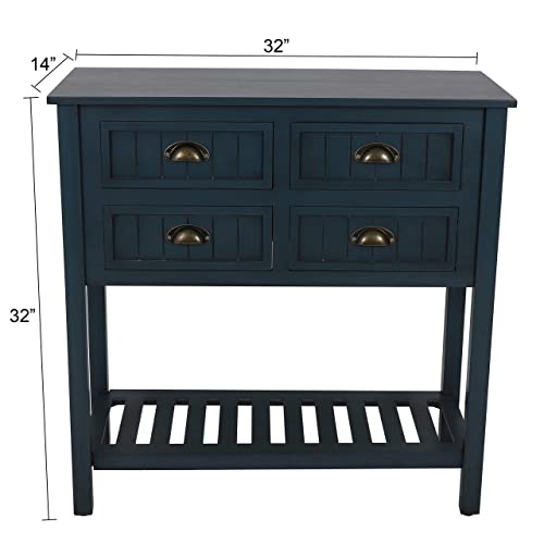 Decor Therapy Bailey Bead Board 4-Drawer Console Table, Antique Navy