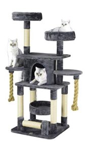 go pet club 57.5" jungle rope cat tree kitty condo tower house furniture with swing bed and spinning scratching post, slate gray