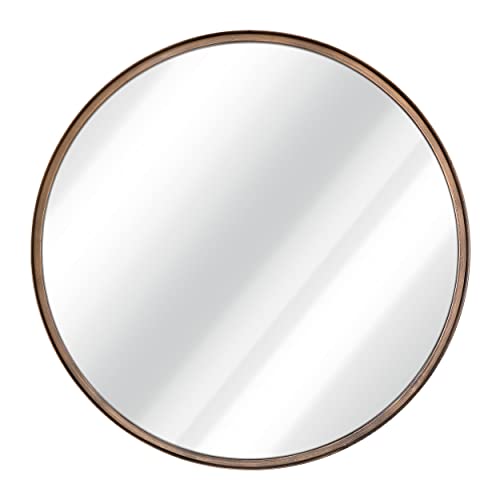 HBCY Creations Large Round Mirror, 27.5 inch Brushed Bronze Wall Mirror with Handcrafted Oil Rubbed Frame, Metal Framed Decorative Hanging Mirror for Both Rustic and Boho Design and Decor