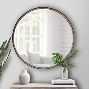 HBCY Creations Large Round Mirror, 27.5 inch Brushed Bronze Wall Mirror with Handcrafted Oil Rubbed Frame, Metal Framed Decorative Hanging Mirror for Both Rustic and Boho Design and Decor