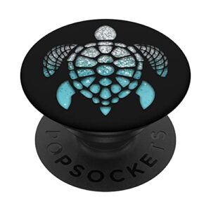 silver light blue turtle phone grip on a black pattern popsockets swappable popgrip