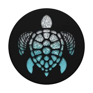 Silver Light Blue Turtle Phone Grip on a Black Pattern PopSockets Swappable PopGrip