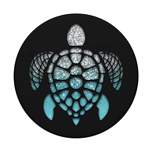 Silver Light Blue Turtle Phone Grip on a Black Pattern PopSockets Swappable PopGrip