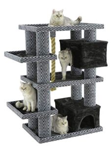 go pet club 50.5" sequoia extra-large posts multi-level cat tree kitty scratcher kitten condo tower house furniture with jungle rope for indoor cats, gray/black