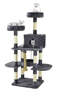 go pet club 61.5" jungle rope cat tree kitty condo tower house furniture with swing bed for indoor cats, slate gray