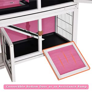 Lovupet Rabbit Hutch Indoor with Tray, 48” Bunny Hutch Outdoor 2 Story Wooden Rabbit House Guinea Pig Cages with Ramp for Habitat, Small Animals,Pet,0323